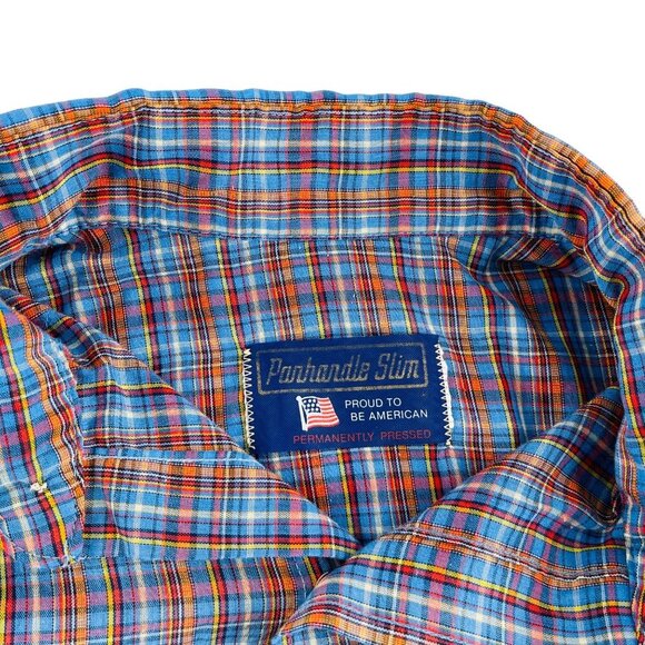 Panhandle Slim Mens Plaid Western Shirt Blue/Red Size Medium - Picture 2 of 5